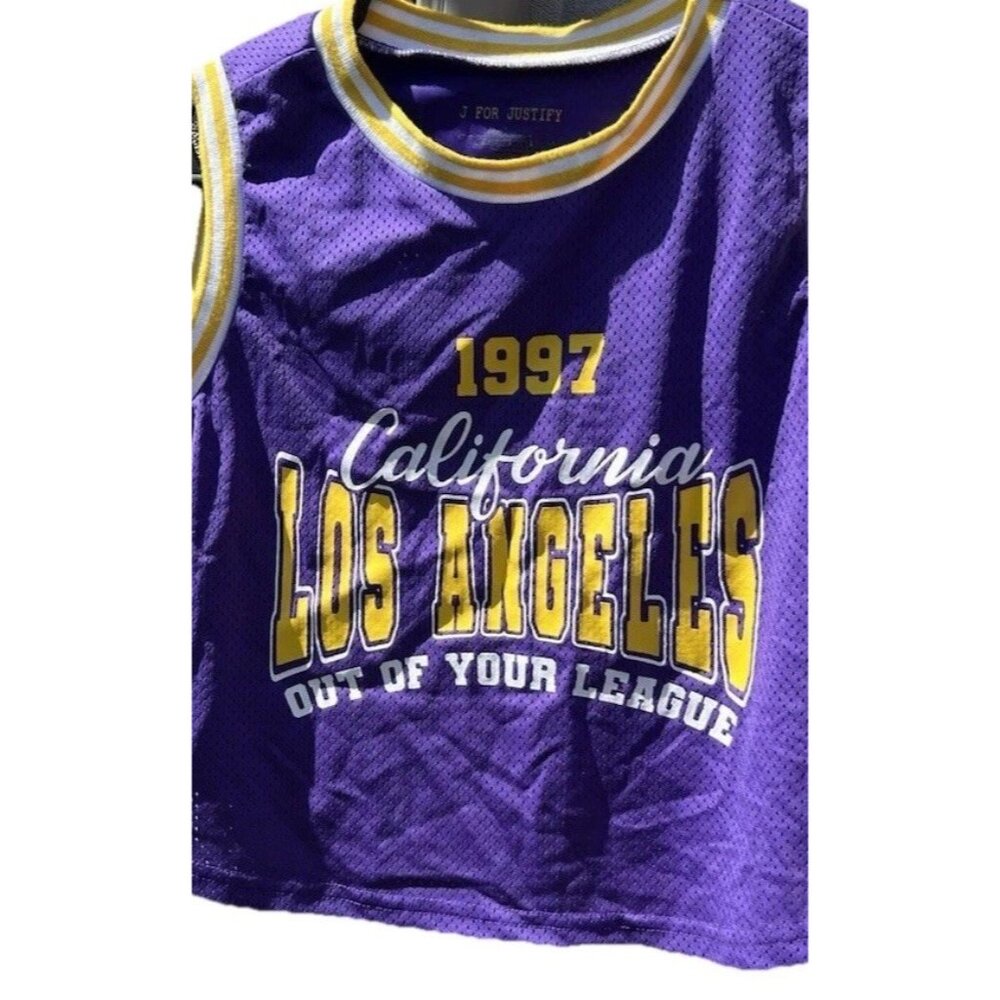 NBA Los Angeles Lakers Jersey Shoulders Cropped Womens T-Shirt Sz M Basketball